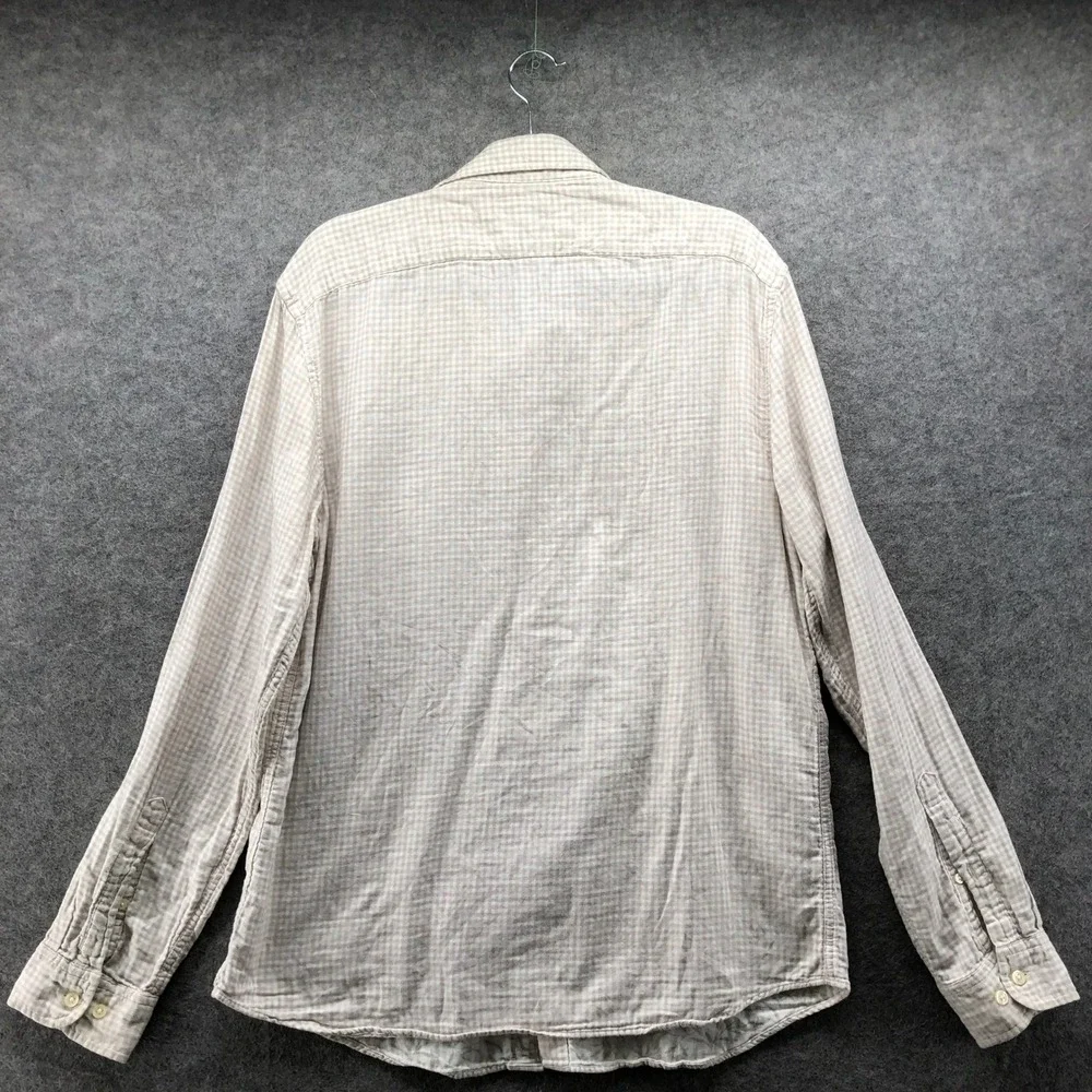 Banana Republic Untucked Double Cloth Shirt Mens L Long Sleeve Cream Gingham